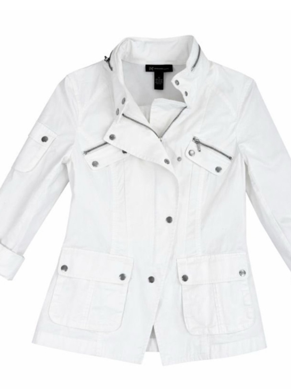 INC International Concepts White Women's Utility Jacket with Snap Details